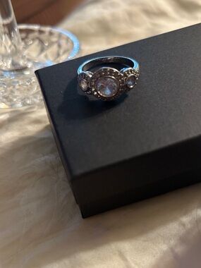 Silver tone  Clear Crystal Three-Stone Ring - Women Jewelry